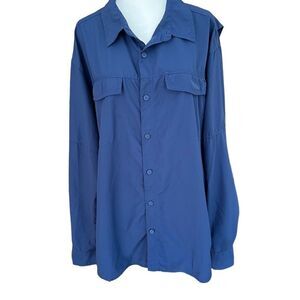 Columbia navy blue polyester long sleeved Omni-Shade button front shirt size XL